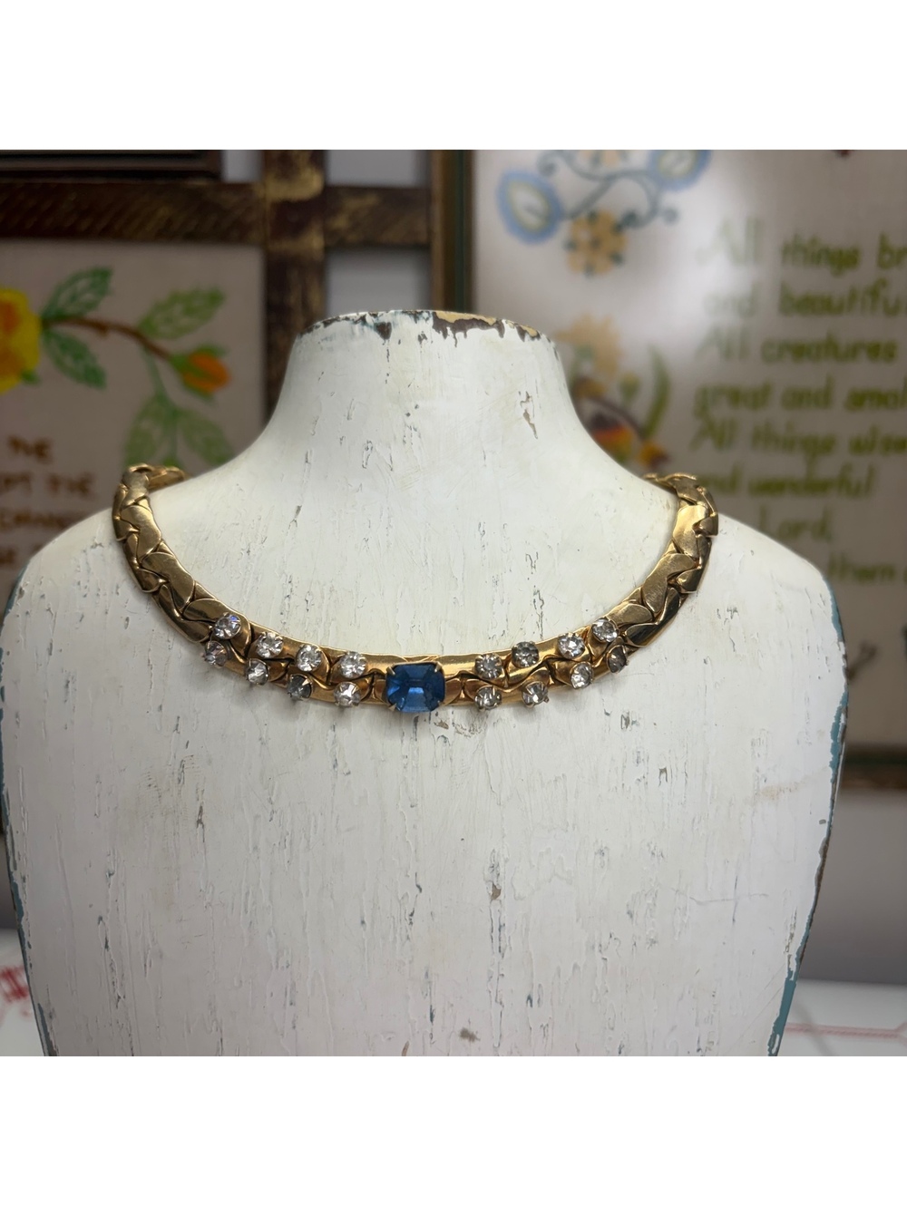 Kafin NY gold tone rhinestone choker necklace vintage 50s